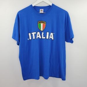 Italia Futbol Big Logo Graphic Tee Cotton Shirt Blue